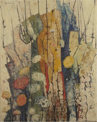 Bild Gemälde Goossens, Laurens (1898- 1979) " Frauendreiviertelakt mit Blumen usw."