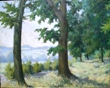 Bild Gemälde - Heinrich Ohlwein- Blick durch den Waldrand auf die Berge bei Kassel