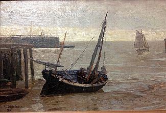 Bild Gemälde - Gustav Schönleber - Fischerboot in Cuxhaven 1896
