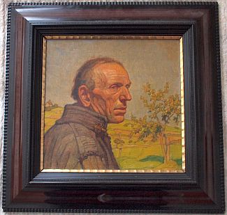 Bild Gemälde - Emil Beithan - Schwälmer Bauer mit Apfelbaum vor dem Schönberg / Röllshausen