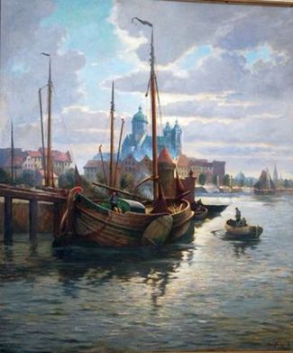 Bild Gemälde - Oskar Becker - Hafen mit alten Kränen