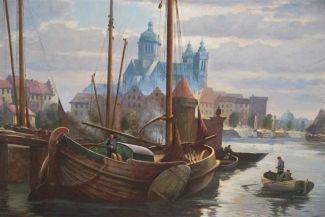 Bild Gemälde - Oskar Becker - Hafen mit alten Kränen