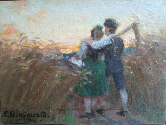 Bild Gemälde - Friedrich Bindewald - Heimwärts Ernte in der Schwalm