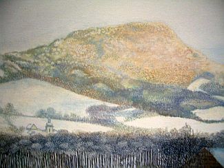 Bild Gemälde - Peter Henryk Blum - Blick über Kleinsassen auf die Milseburg im Winter 1986
