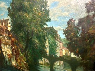 Bild Gemälde - Adolf Bode - Deutsche Stadt am Fluss