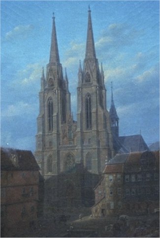 Bild Gemälde Carl Euler Elisabethkirche Marburg Lahn von der Ketzerbach aus gesehen