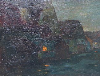 Bild Gemälde - Fehrenberg Hans - Dorfstraße bei Nacht