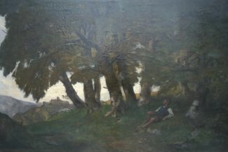 Bild Gemälde Otto Fröhlich Schäferszene mit Wartburgblick