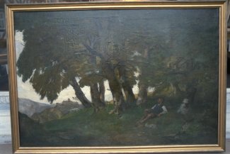 Bild Gemälde Otto Fröhlich Schäferszene mit Wartburgblick
