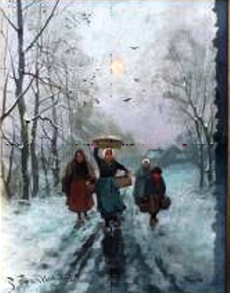 Bild Gemälde - Petrus Franken - Weg zum Markt im Winter