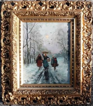 Bild Gemälde - Petrus Franken - Weg zum Markt im Winter
