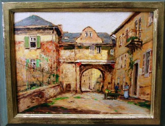 Bild Gemälde - Heinrich Hermanns - Gemüseverkäufer mit Karre - Plausch am alten Stadttor