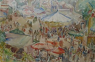 Bild Gemälde, T. Hellbusch-Tomaschek, Laternenfest in Bad Homburg