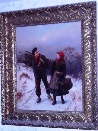 Bild Gemälde - Prof Carl Wilhelm Hübner - Die Reisigsammler im Winter 1873