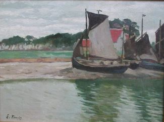 Bild Gemälde - Eugen Kampf - Schiffe am Ufer