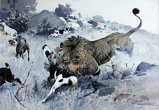 Bild Gemälde - Wilhelm Kuhnert - Löwenjagd