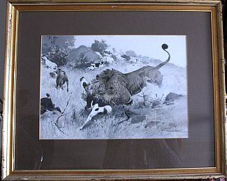 Bild Gemälde - Wilhelm Kuhnert - Löwenjagd