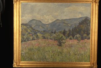 Bild Gemälde Landsberger Sommerwiese mit Berglandschaft