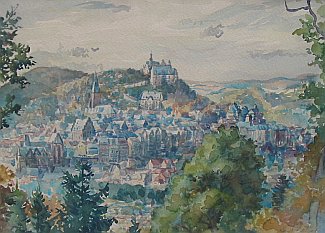 Bild Gemälde Karl Lotze Marburg mit Schloß