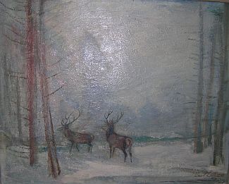 Bild Gemälde - Karl Lotze - Zwei Hirsche im Schnee