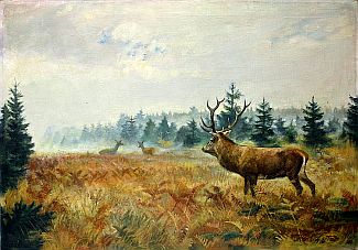 Bild Gemälde - Karl Lotze - Brunft auf der Schneise