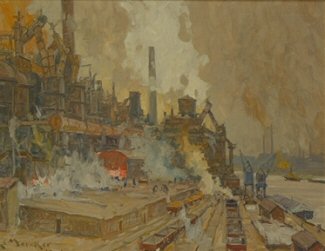 Bild Gemälde Erich Mercker Friedrich Wilhelm Hütte oder alst Duisburger Kupferhütte