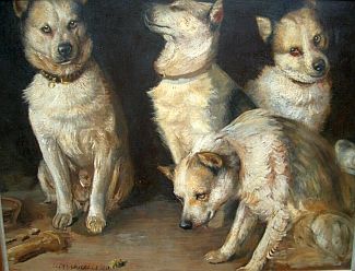 Bild Gemälde - Heinrich Georg Michaelis - weisse Huskies