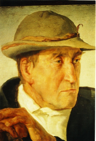 Bild Gemälde - Karl Mons - Schwälmer Bauer mit Hut und Stock