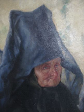Bild Gemälde - Karl Mons - Drei Schwälmerinnen in der Schönber Kapelle Röllshausen