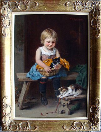 Bild Gemälde - Hugo Oehmchen - Mädchen mit Katze
