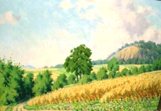 Bild Gemälde - Heinrich Ohlwein - Kornfeld und Berg bei Kassel