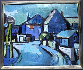 Bild Gemälde - Karl Ortelt - Blaue Strasse mit Häusern