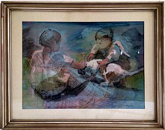 Bild Gemälde - Karl Schlageter - Kinder mit Katze