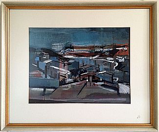 Bild Gemälde - Karl Schlageter - Häuser in rot und blau