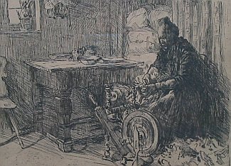 Bild Gemälde - Wilhelm Thielmann - Frau beim Spinnen