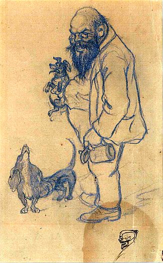 Bild Gemälde - Wilhelm Thielmann mit Dackeln und Bierkrug