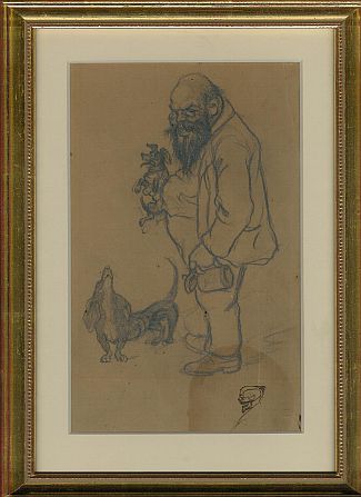 Bild Gemälde - Wilhelm Thielmann mit Dackeln und Bierkrug