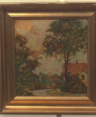 Bild Gemälde " Norddeutsches Haus mit Bäumen"