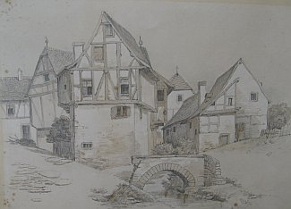 Bild Gemälde - unbekannter Künstler - Kleines Dorf  mit Fachwerk