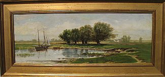 Bild Gemälde - Segelschiff franz. Flusslandschaft unbek. Künstler