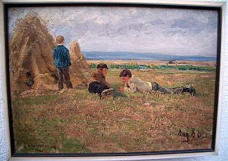 Bild Gemälde - Emil Zimmermann - Drei Jungen am Strohhaufen wohl auf der Hochebene bei Willingshausen
